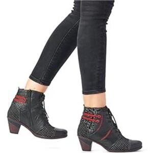 Remonte Lace-Up Combat Ankle Boots Women EU 40/US 9 Leather Artsy Boho Witchy